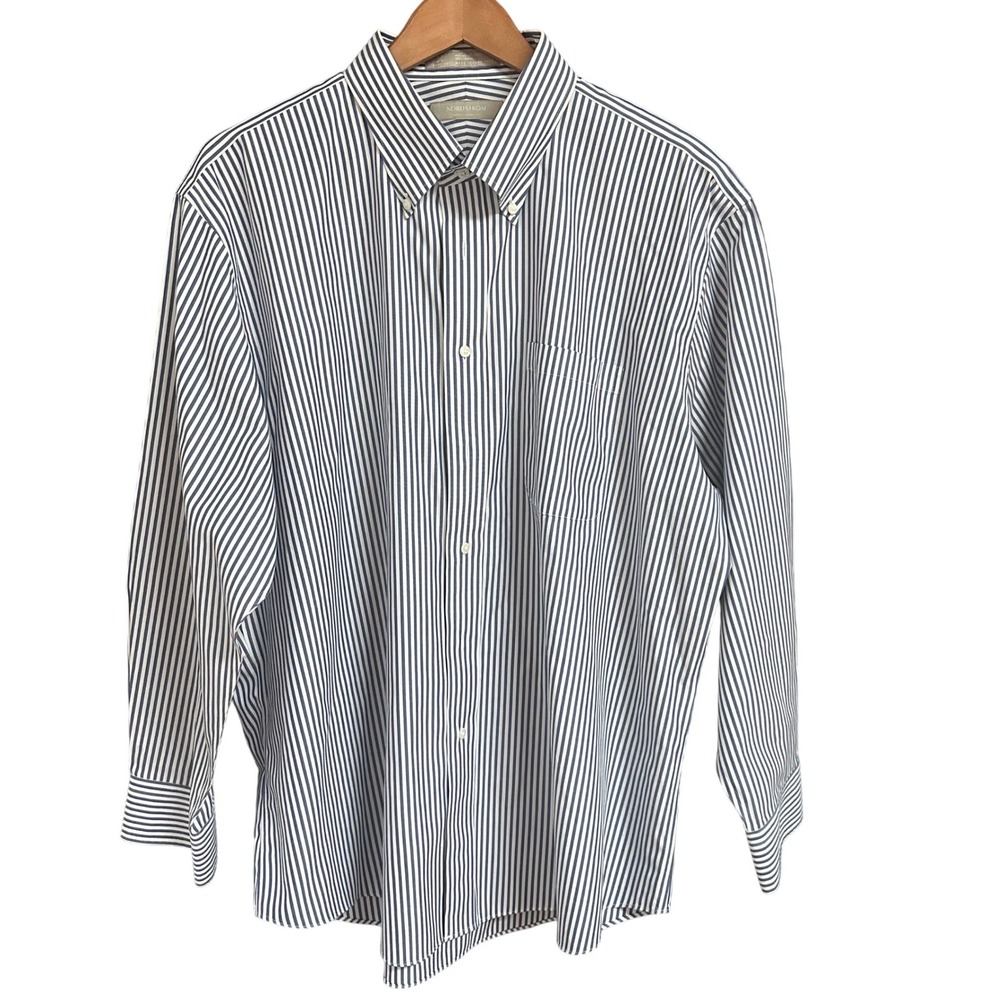 Nordstrom Smartcare Striped Button Down Shirt Mens 17.5 33 Blue White Cotton